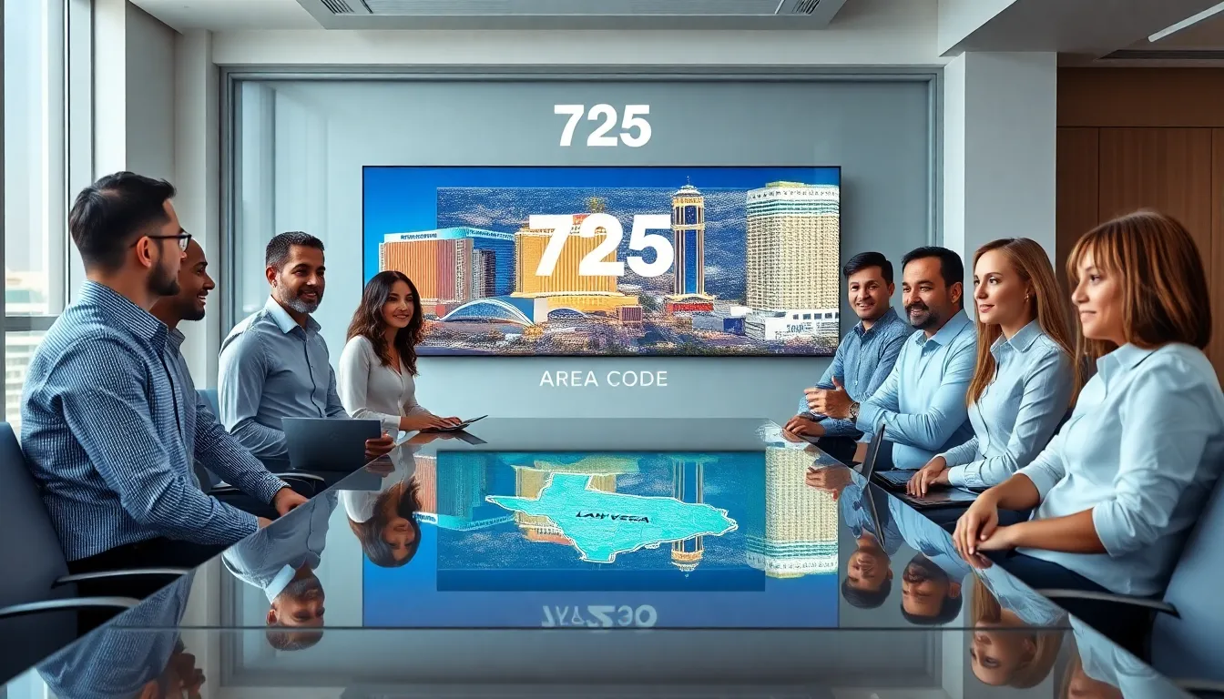 professionals discussing telecommunications in a modern office.